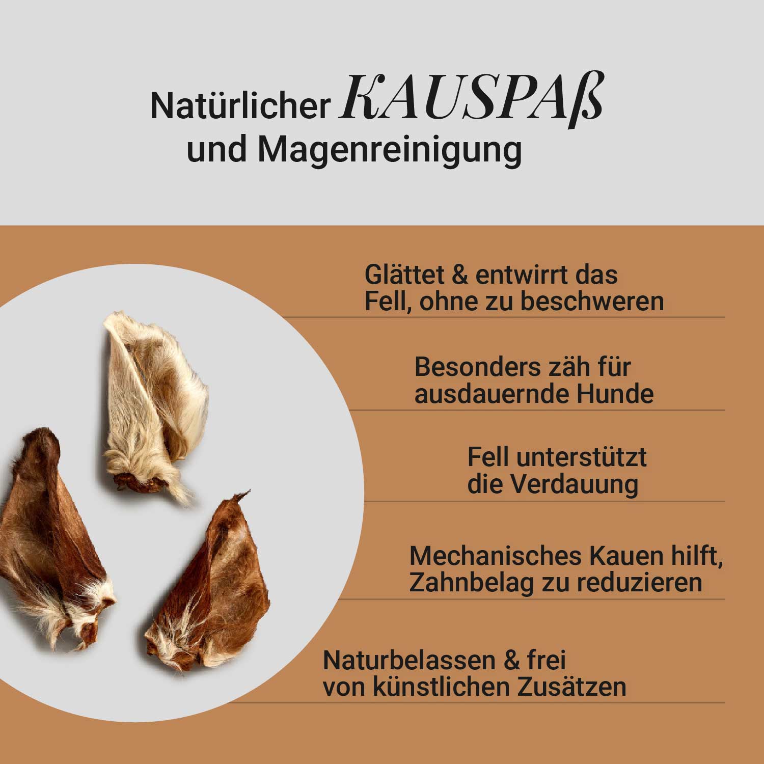 Rinderohren mit Fell, 5 Stück